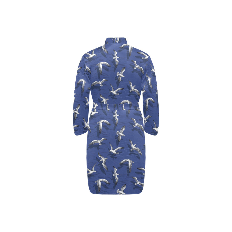 Seagull Pattern Print Design 03 Men's Long Sleeve Belted Night Robe