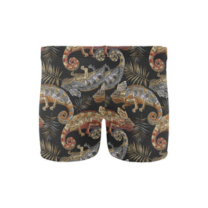 Chameleon lizard tropical leaves palm tree Men's Swimming Trunks