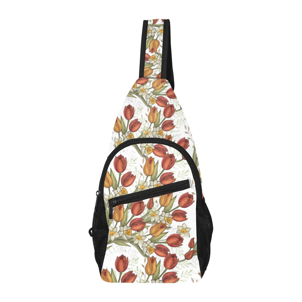 Red tulips and daffodils pattern All Over Print Chest Bag