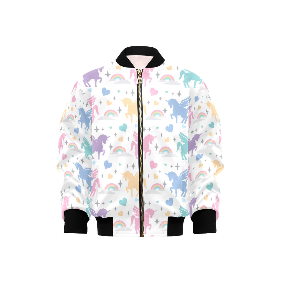 colorful unicorn rainbow heart pattern Kids' Boys' Girls' Bomber Jacket