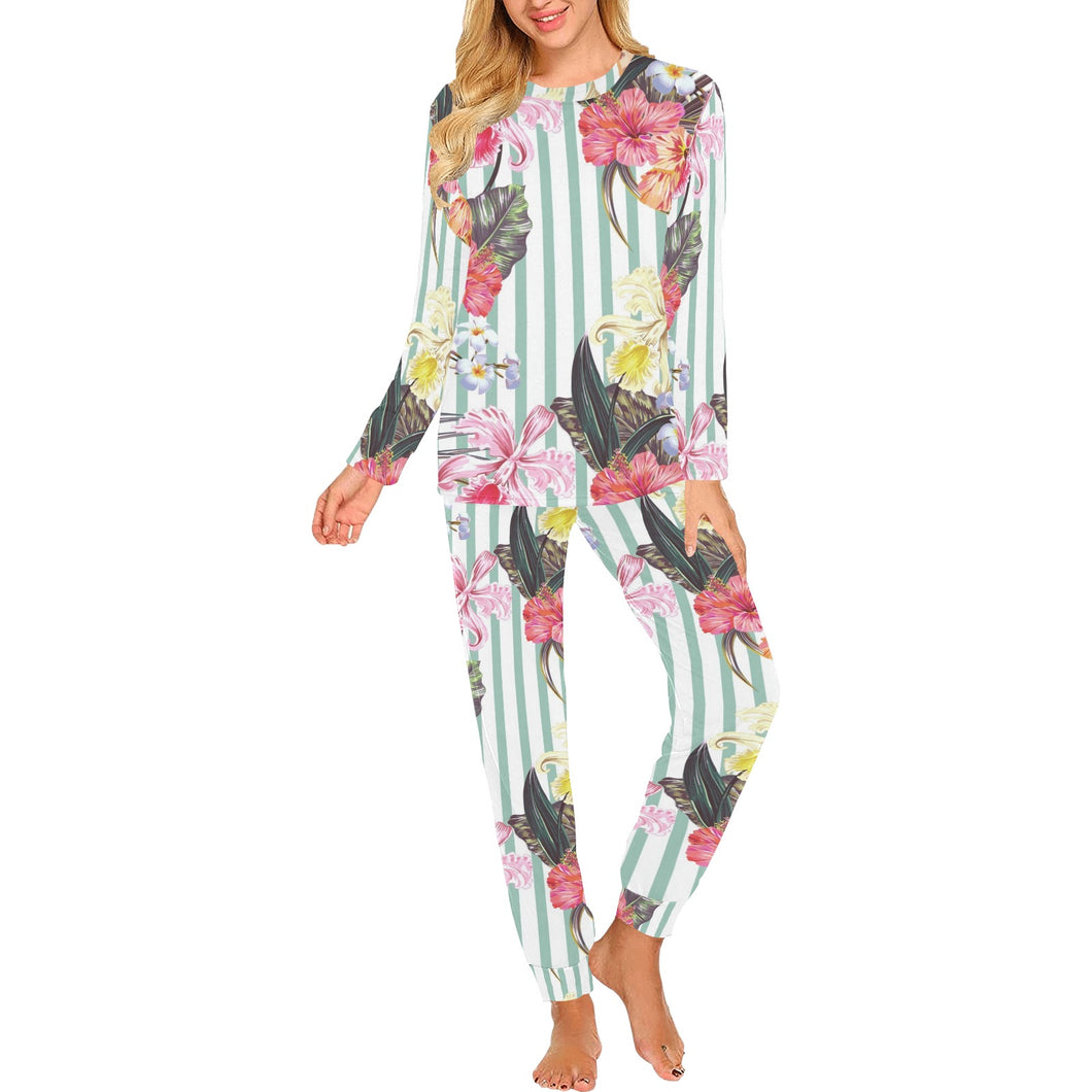 Colorful orchid flower pattern Women's All Over Print Pajama Set
