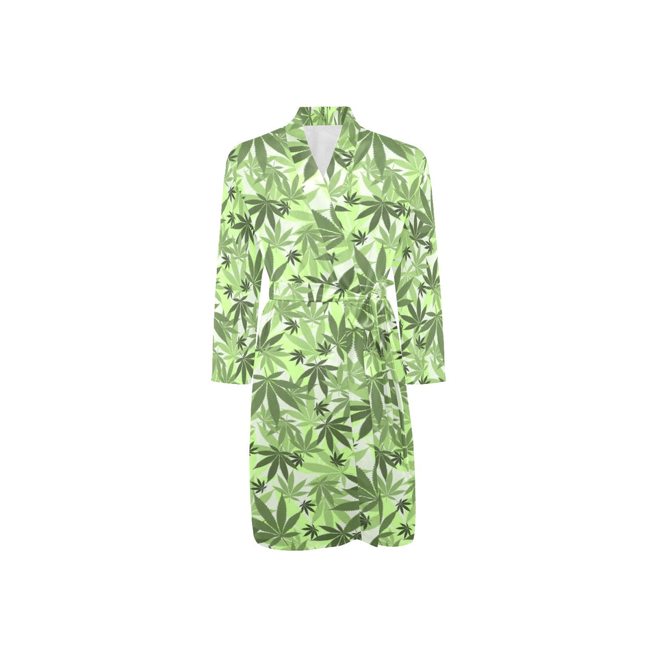 Canabis Marijuana Weed Pattern Print Design 01 Men's Long Sleeve Belted Night Robe