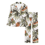Monkey red hibiscus flower palm leaves floral patt Women's Long Pajama Set
