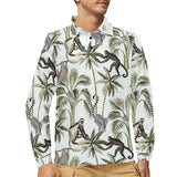 Monkey sloth lemur palm trees pattern Men's Long Sleeve Polo Shirt