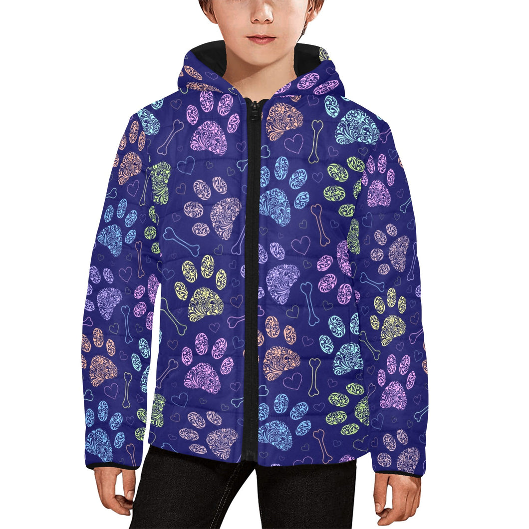 Dog Paws Pattern Print Design 02 Kids' Boys' Girls' Padded Hooded Jacket