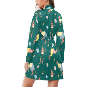 Kangaroo leaves pattern Women's Long Sleeve Belted Night Robe