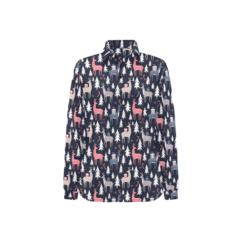 Deers Winter Christmas pattern Women's Long Sleeve Polo Shirt