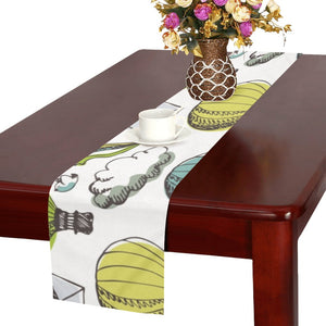 Hot Air Balloon Bird Cloud Pattern Table Runner
