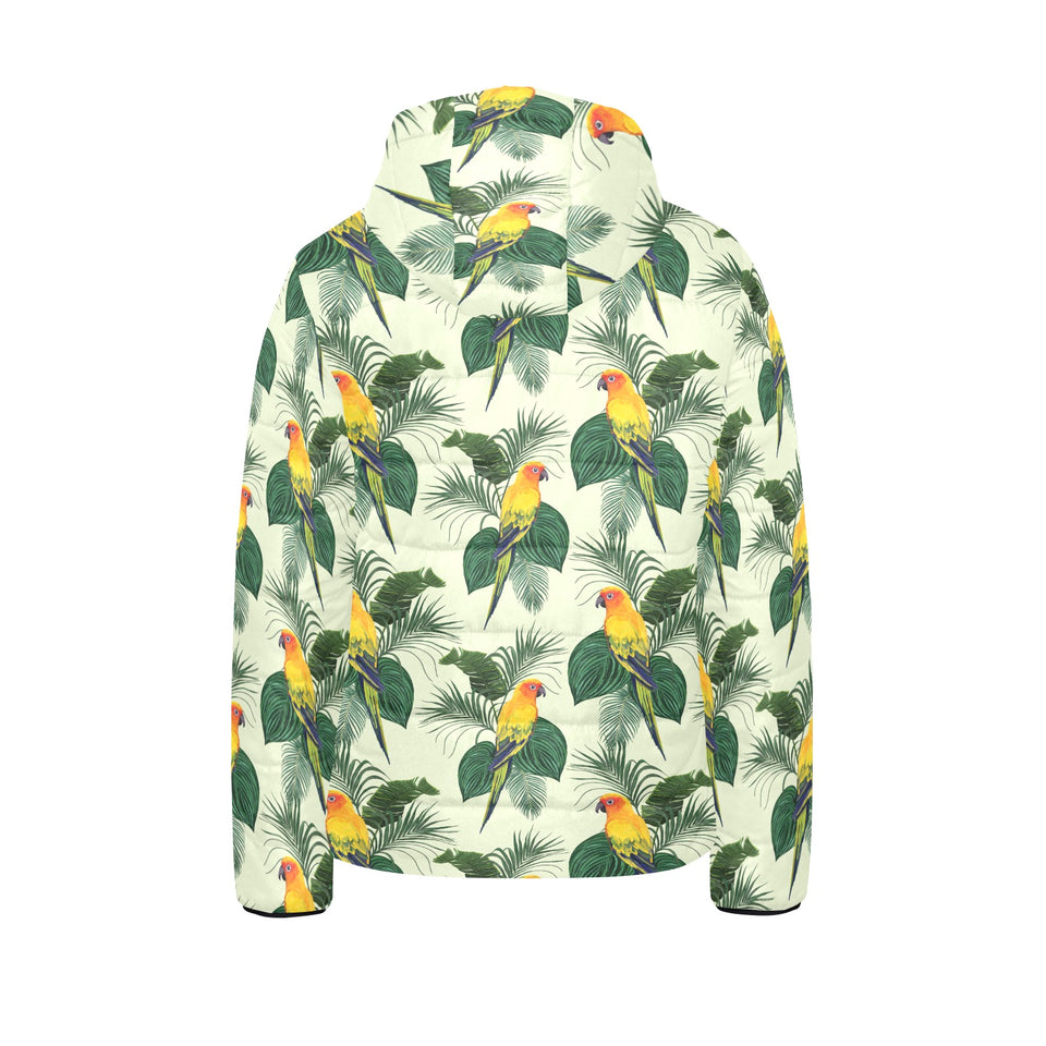 Beautiful parrot palm leaves pattern Kids' Boys' Girls' Padded Hooded Jacket