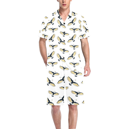 Eagle Pattern Print Design 03 Men's V-Neck Short Pajama Set