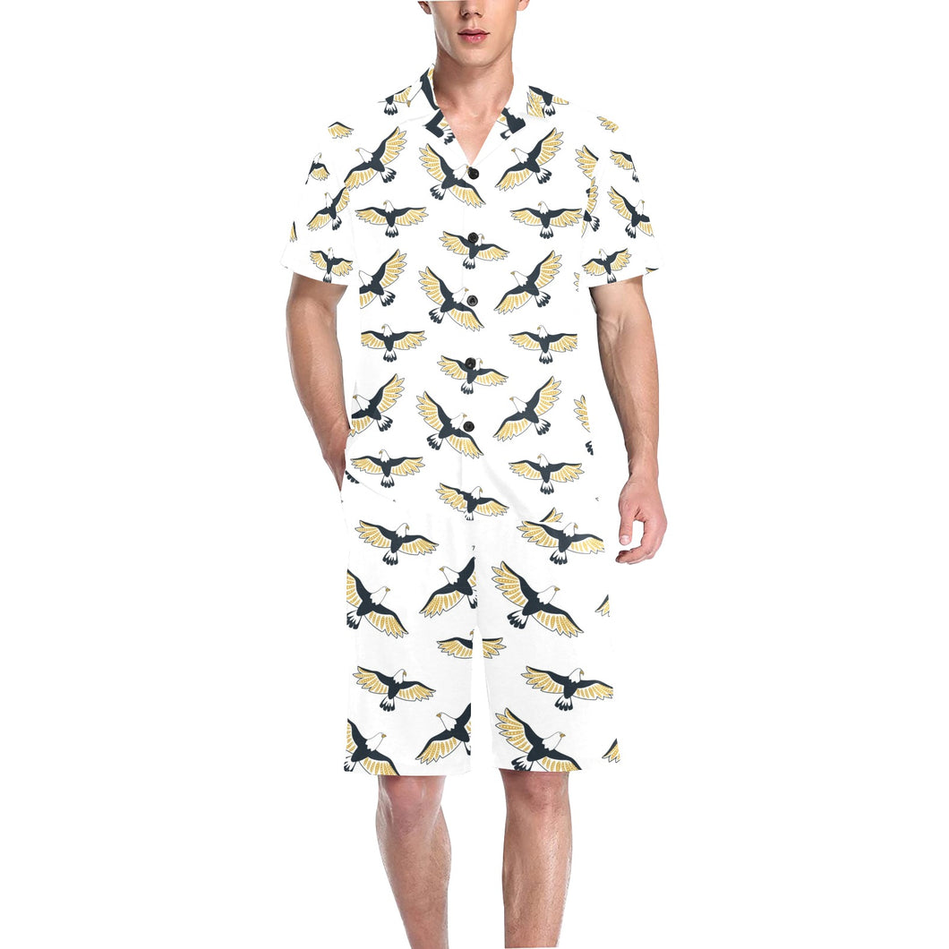 Eagle Pattern Print Design 03 Men's V-Neck Short Pajama Set