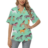 Colorful horses pattern Women's All Over Print Hawaiian Shirt