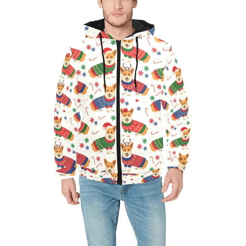 Corgi Christmas Pattern Men's Padded Hooded Jacket