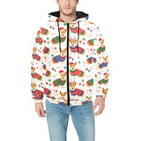 Corgi Christmas Pattern Men's Padded Hooded Jacket