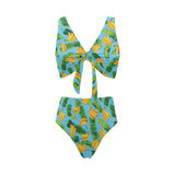banana leaves banana design pattern Chest Bowknot High Waisted Bikini Swimsuit