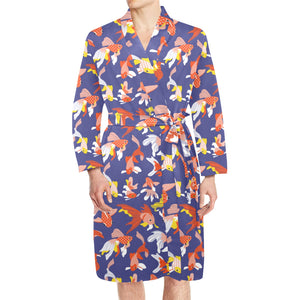 Goldfish Pattern Print Design 04 Men's Long Sleeve Belted Night Robe