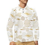Beautiful gold japanese pattern Men's Long Sleeve Polo Shirt