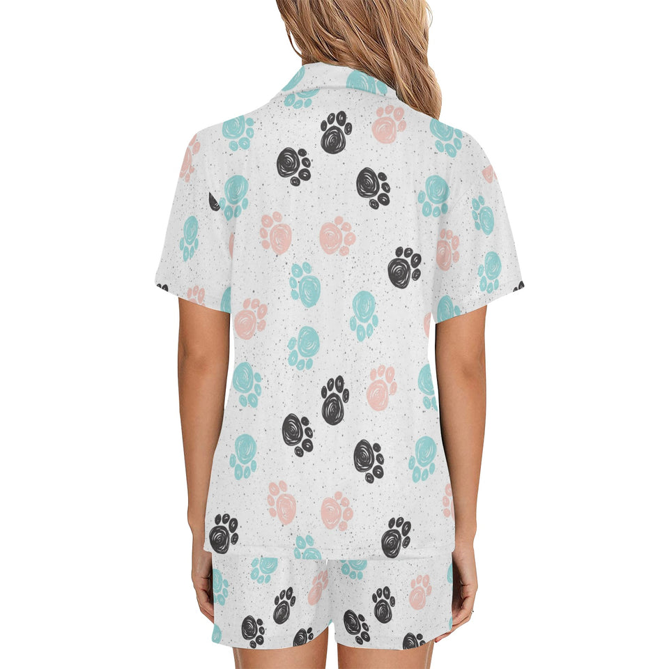 Dog Paws Pattern Print Design 04 Women's V-Neck Short Pajama Set