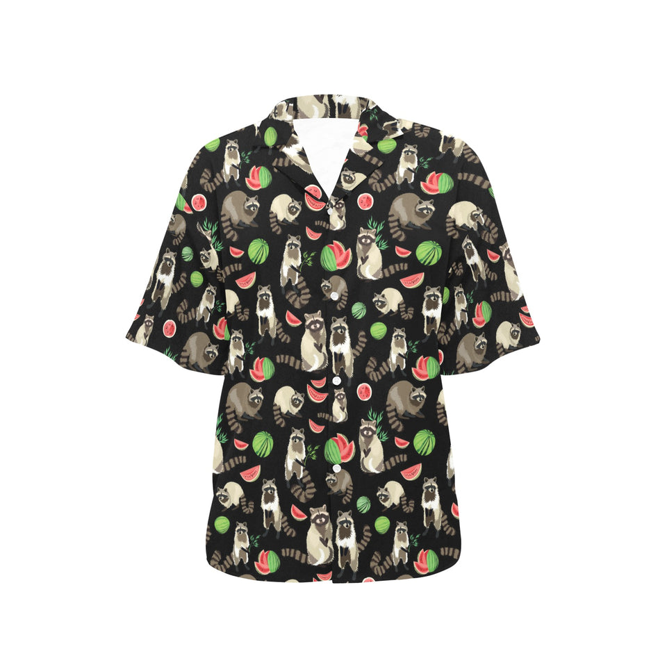 Raccoon watermelon pattern Women's All Over Print Hawaiian Shirt