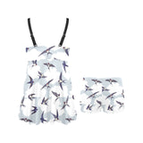 Swallow Pattern Print Design 05 Chest Sexy Pleated Two Piece Swim Dress