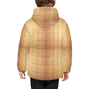 Wood Printed Pattern Print Design 05 Kids' Boys' Girls' Padded Hooded Jacket