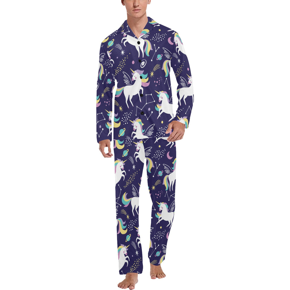Hand drawn cute unicorn star planet Men's Long Pajama Set