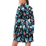 Skull flower roses leave pattern Women's Long Sleeve Belted Night Robe