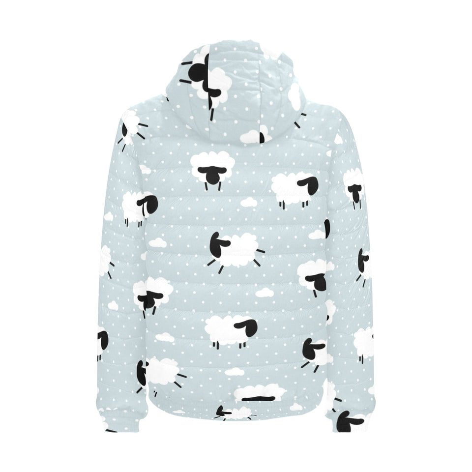 Sheep polka dot cloud pattern Men's Padded Hooded Jacket