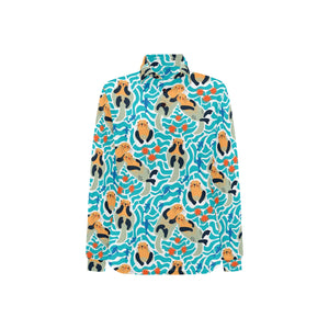 Cute sea otters fishe sea urchin pattern Women's Long Sleeve Polo Shirt