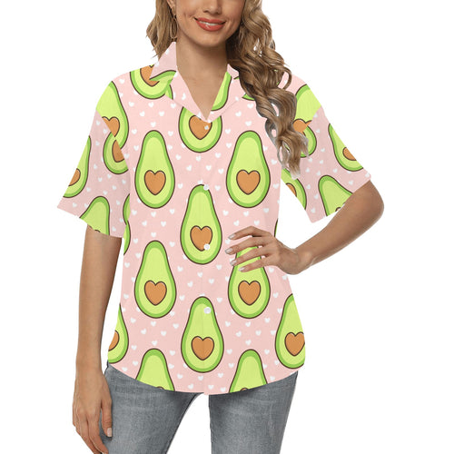 Avocado heart pink background Women's All Over Print Hawaiian Shirt