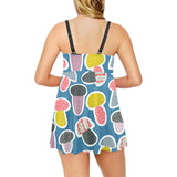 Colorful mushroom design pattern Chest Sexy Pleated Two Piece Swim Dress