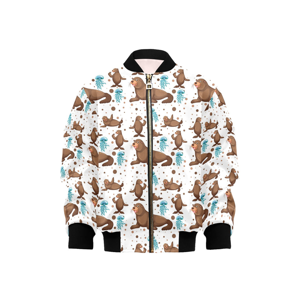 sea lion Seals jellyfish pattern Kids' Boys' Girls' Bomber Jacket