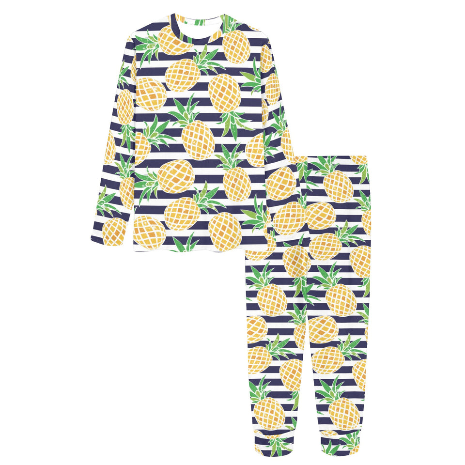 Pineapples pattern striped background Women's All Over Print Pajama Set