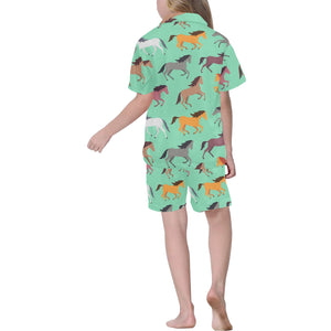 Colorful horses pattern Kids' Boys' Girls' V-Neck Short Pajama Set