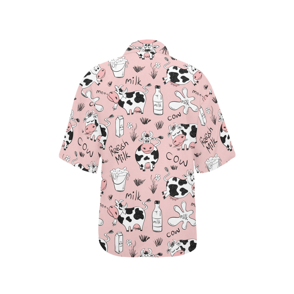 Cows milk product pink background Women's All Over Print Hawaiian Shirt