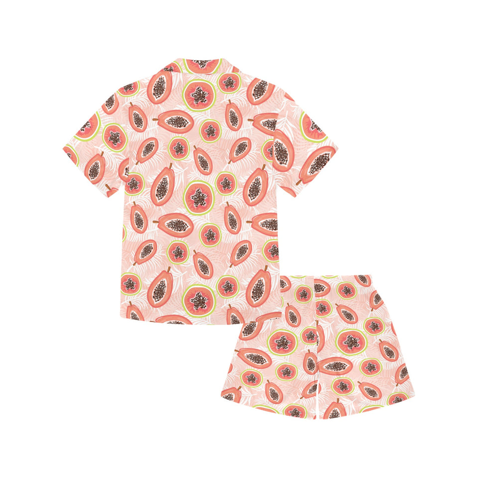 papaya leaves pattern Kids' Boys' Girls' V-Neck Short Pajama Set