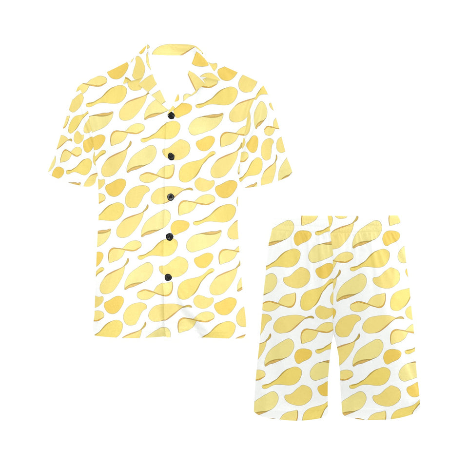 Potato Chips Pattern Print Design 02 Men's V-Neck Short Pajama Set