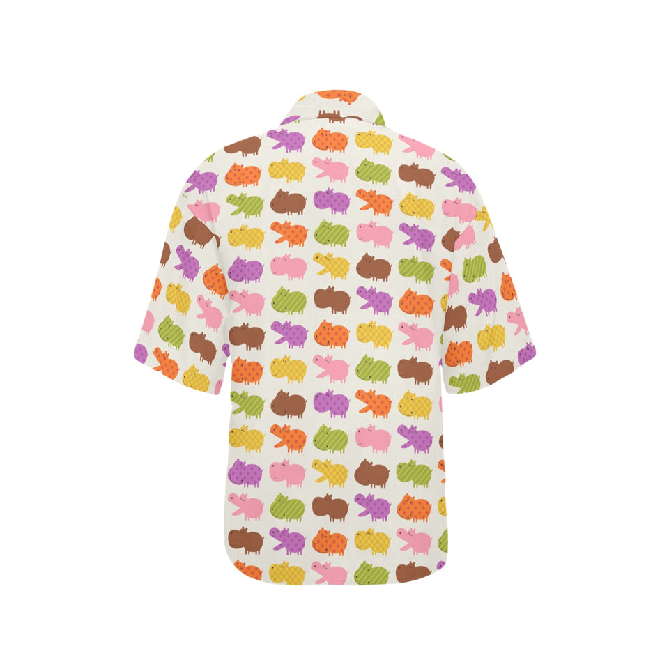 Hippopotamus Pattern Print Design 01 Women's All Over Print Hawaiian Shirt