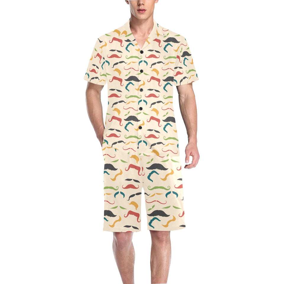 Mustache Beard Pattern Print Design 03 Men's V-Neck Short Pajama Set