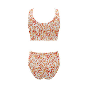 Fire flame watercolor pattern Chest Bowknot High Waisted Bikini Swimsuit