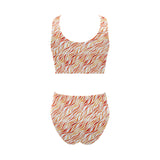 Fire flame watercolor pattern Chest Bowknot High Waisted Bikini Swimsuit