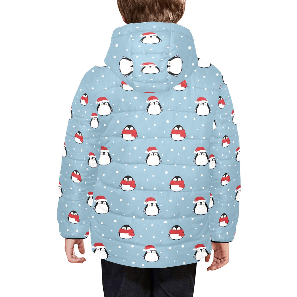 Cute penguin christmas snow pattern Kids' Boys' Girls' Padded Hooded Jacket