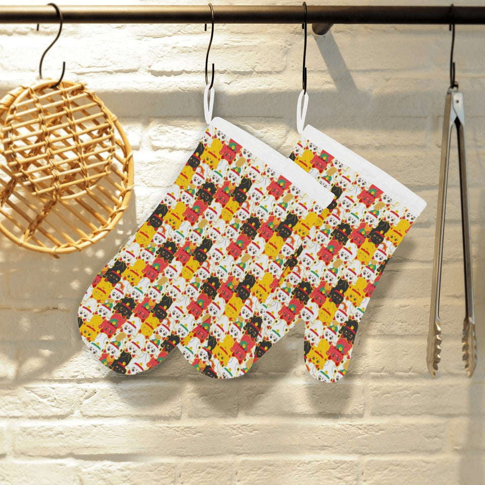Colorful Maneki neko cat pattern Heat Resistant Oven Mitts