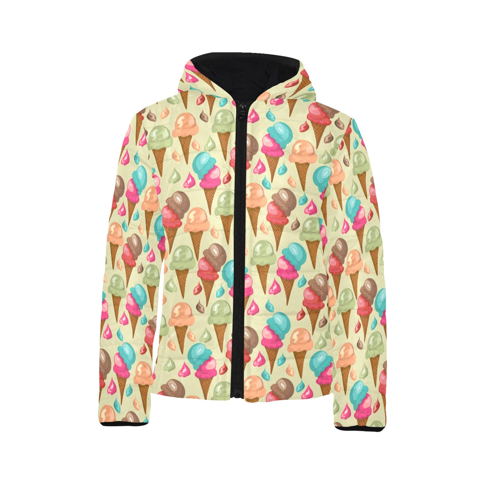 Colorful ice cream pattern Kids' Boys' Girls' Padded Hooded Jacket