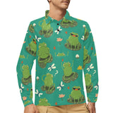 Cute frog dragonfly design pattern Men's Long Sleeve Polo Shirt