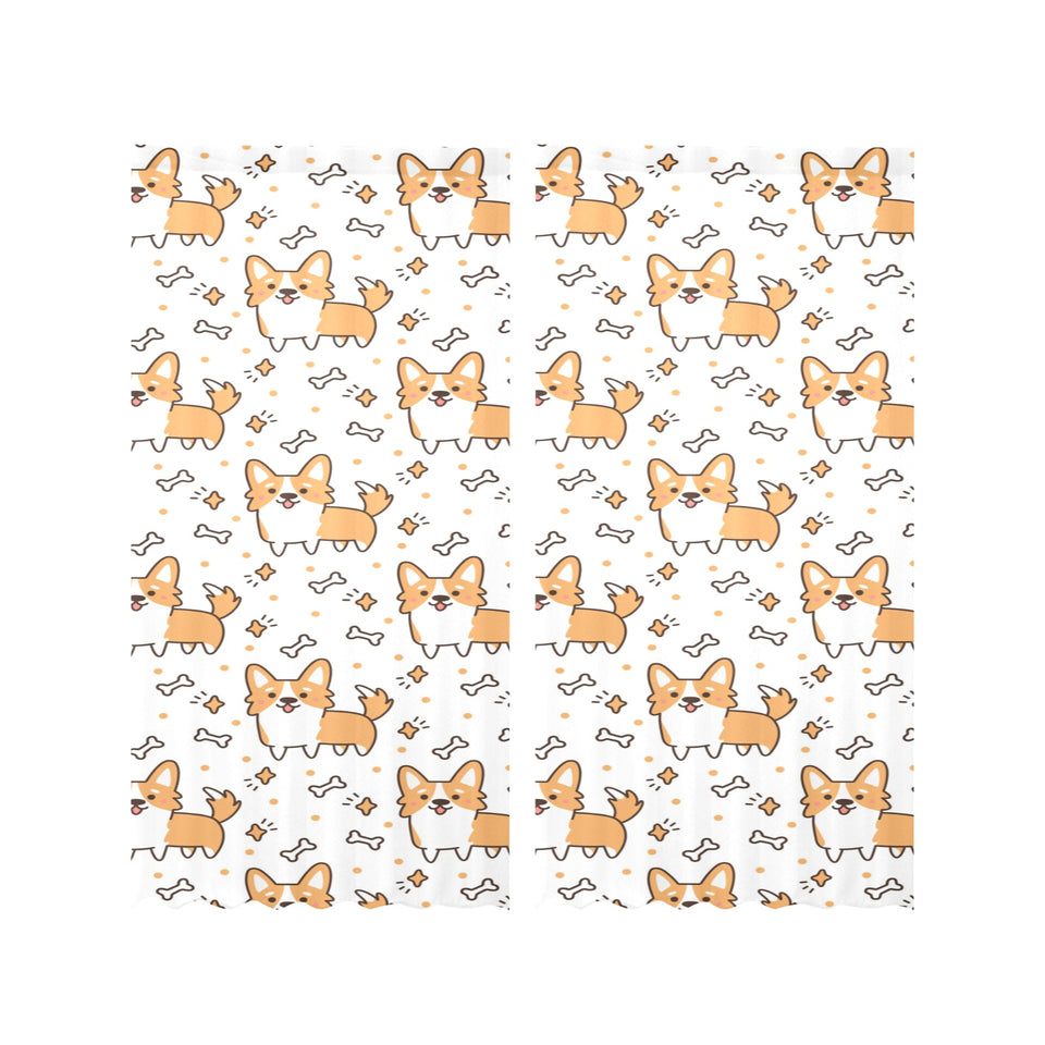 Cute corgi heart star bone pattern Gauze Curtain