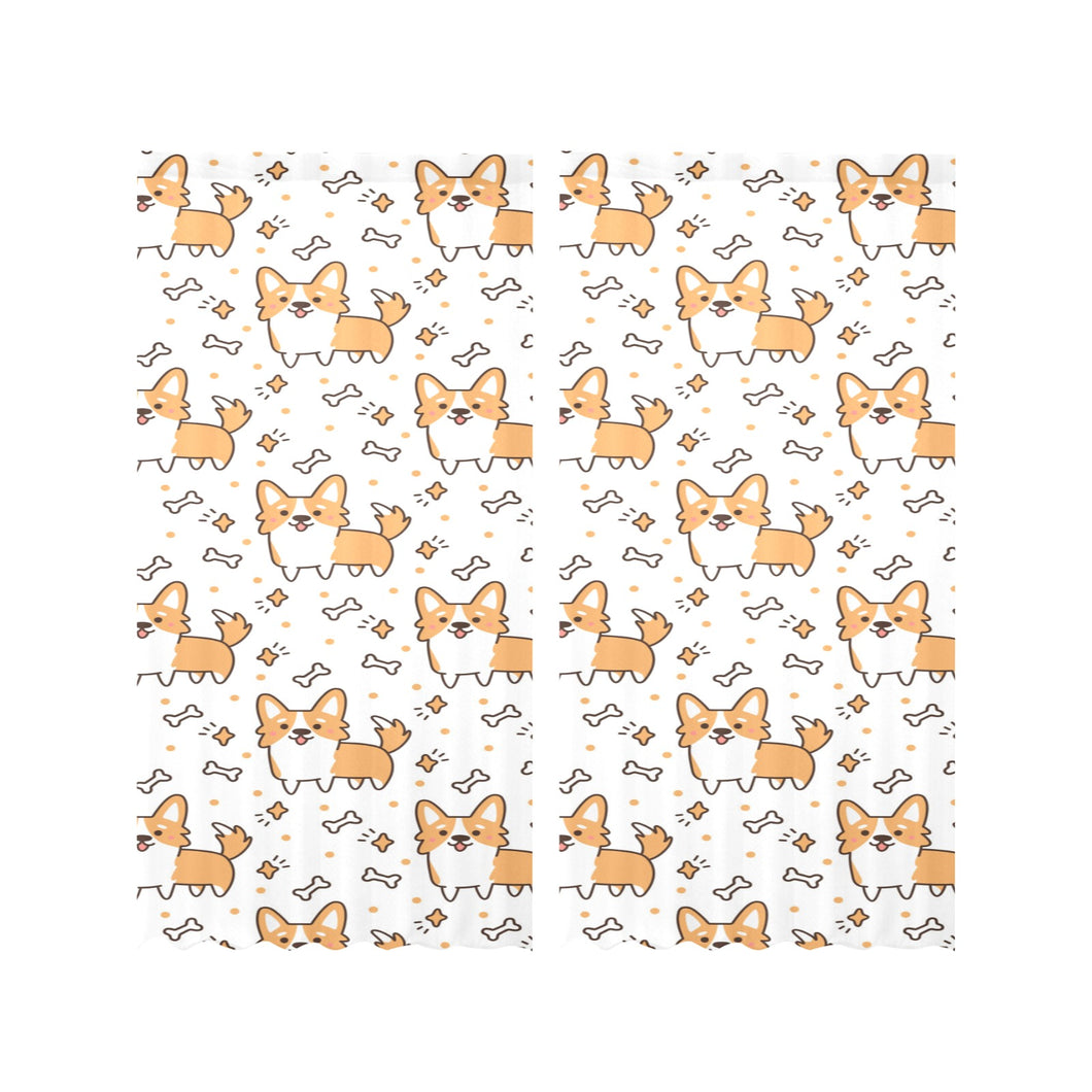 Cute corgi heart star bone pattern Gauze Curtain