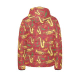 Saxophone cornet pattern red background Kids' Boys' Girls' Padded Hooded Jacket