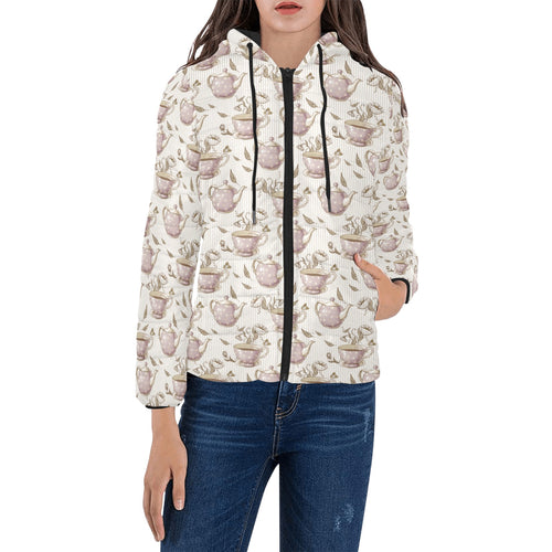 Tea pots Pattern Print Design 03 Women's Padded Hooded Jacket