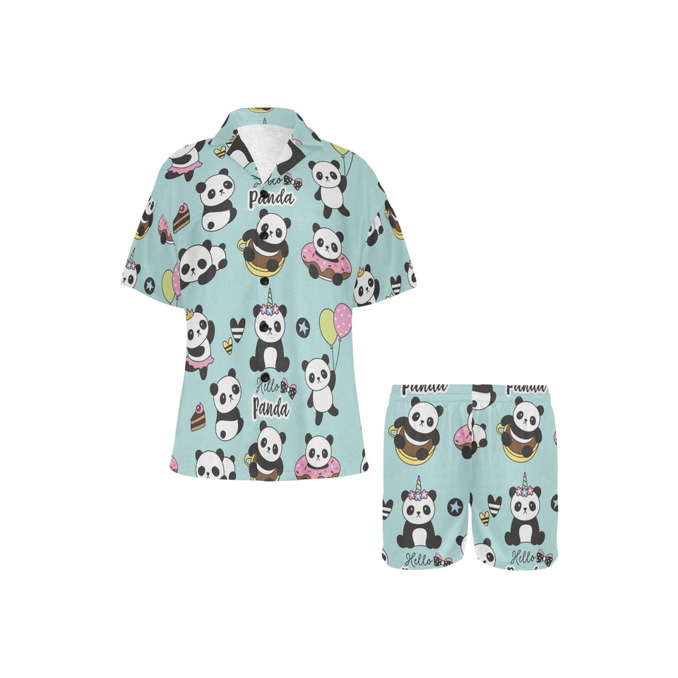Cute baby panda pattern Women's V-Neck Short Pajama Set